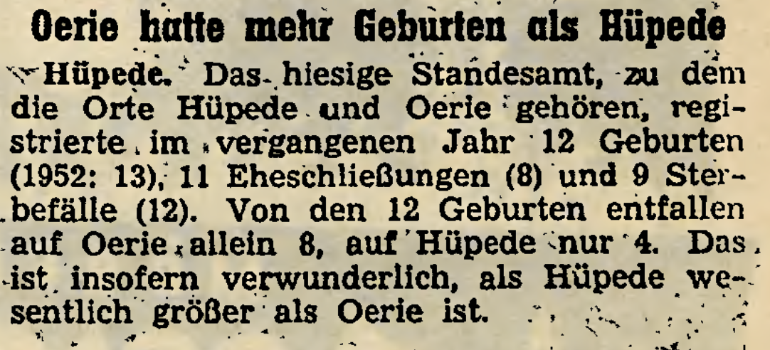 1954-02-06 Oerie hat mehr Geburten als Hüpede